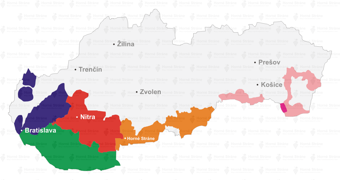 Mapa vinohradnickych oblasti Slovenska